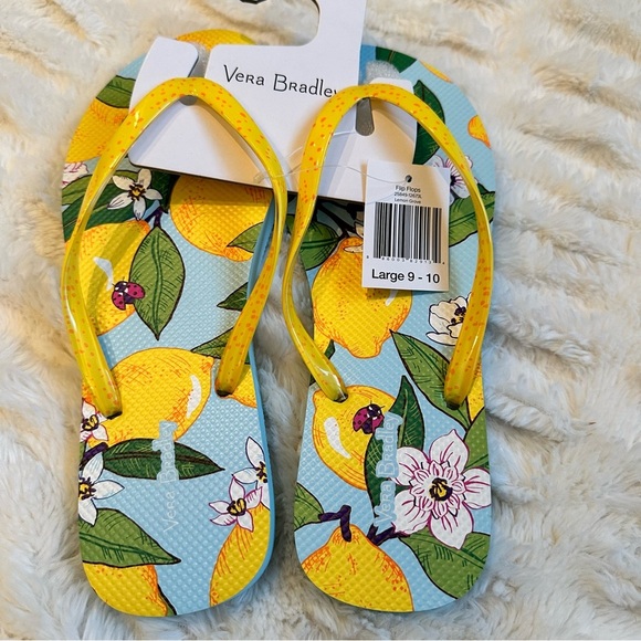 Vera Bradley NEW “Lemon Grove” Flip Flops Size Large (9-10) Lemons 🍋 Summer - Picture 5 of 5